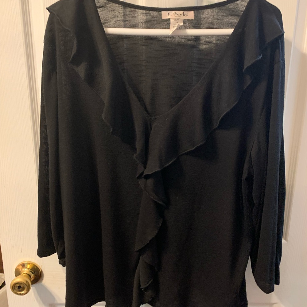 Black Ruffled light weight top. By R marks